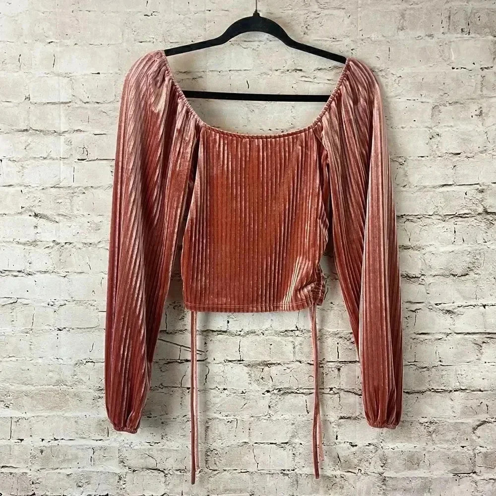 Sophie Rue Women's XS Velvet Long Sleeve Crop Top Tie Sides Polyester Spandex - Picture 6 of 7
